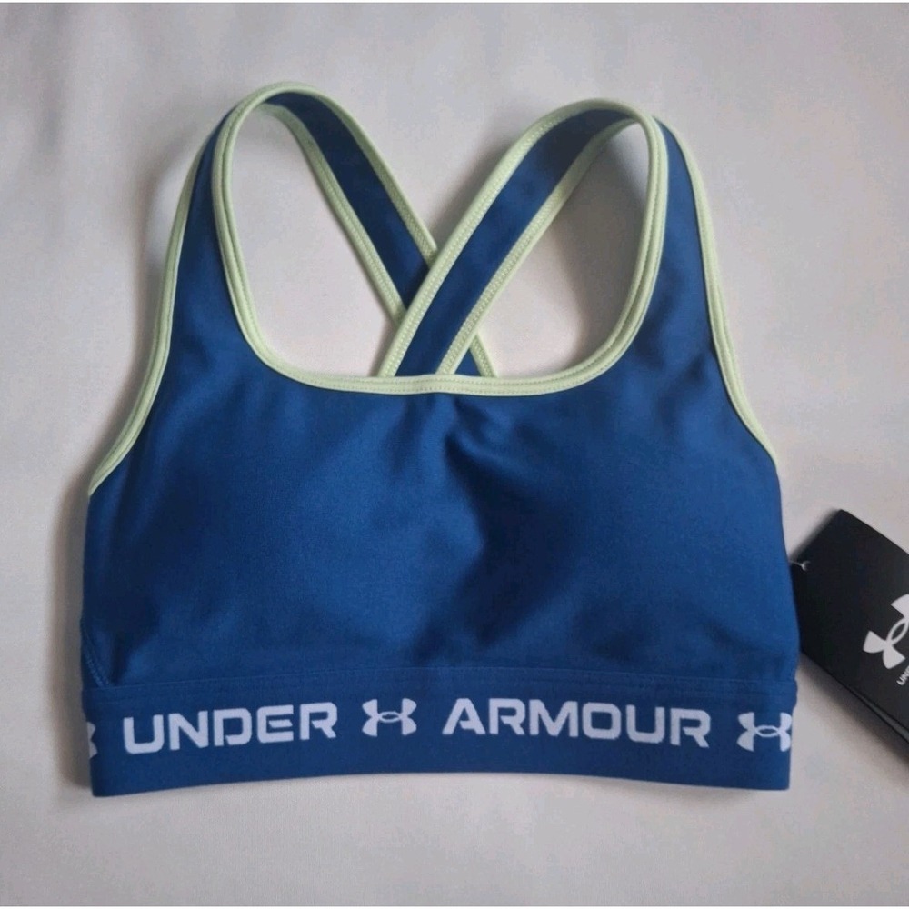 Under Armour Seamless Low Long Sports Bra Light Support Blue Womens Size XS